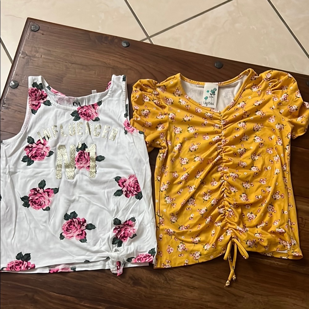 Floral Kids Tops Set - White and Yellow
